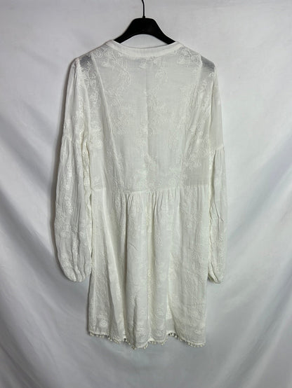 ZARA. Vestido blanco roto bordados. T XS(S)