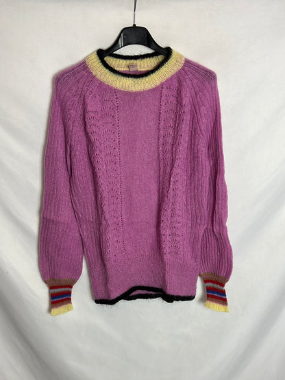 BECK SUNDERGAARD. Jersey morado detalle puños y cuello. T S