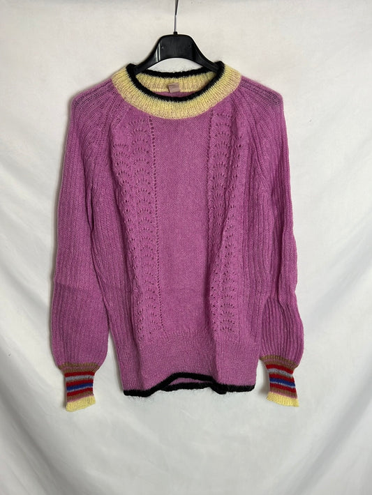 BECK SUNDERGAARD. Jersey morado detalle puños y cuello. T S