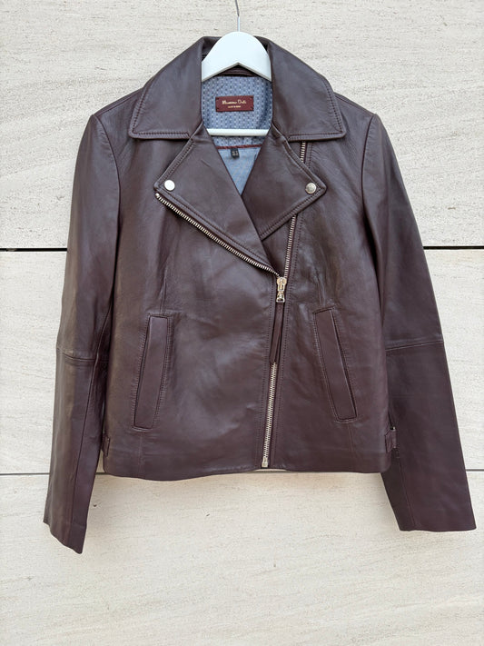 MASSIMO DUTTI. Cazadora burdeos piel