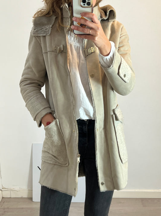 ADOLFO DOMINGUEZ. Abrigo beige texturas. T S