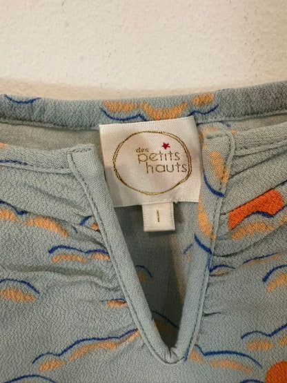 DES PETITS HAUTS Top azul claro estampado