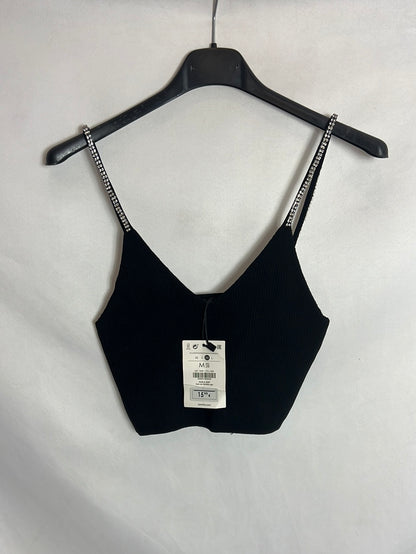 BERHSKA. Croptop canalé elastico pedrería. T M