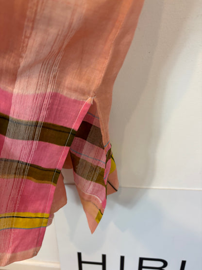 MONOPLAZA. Vestido midi lino cuadros. T S/M