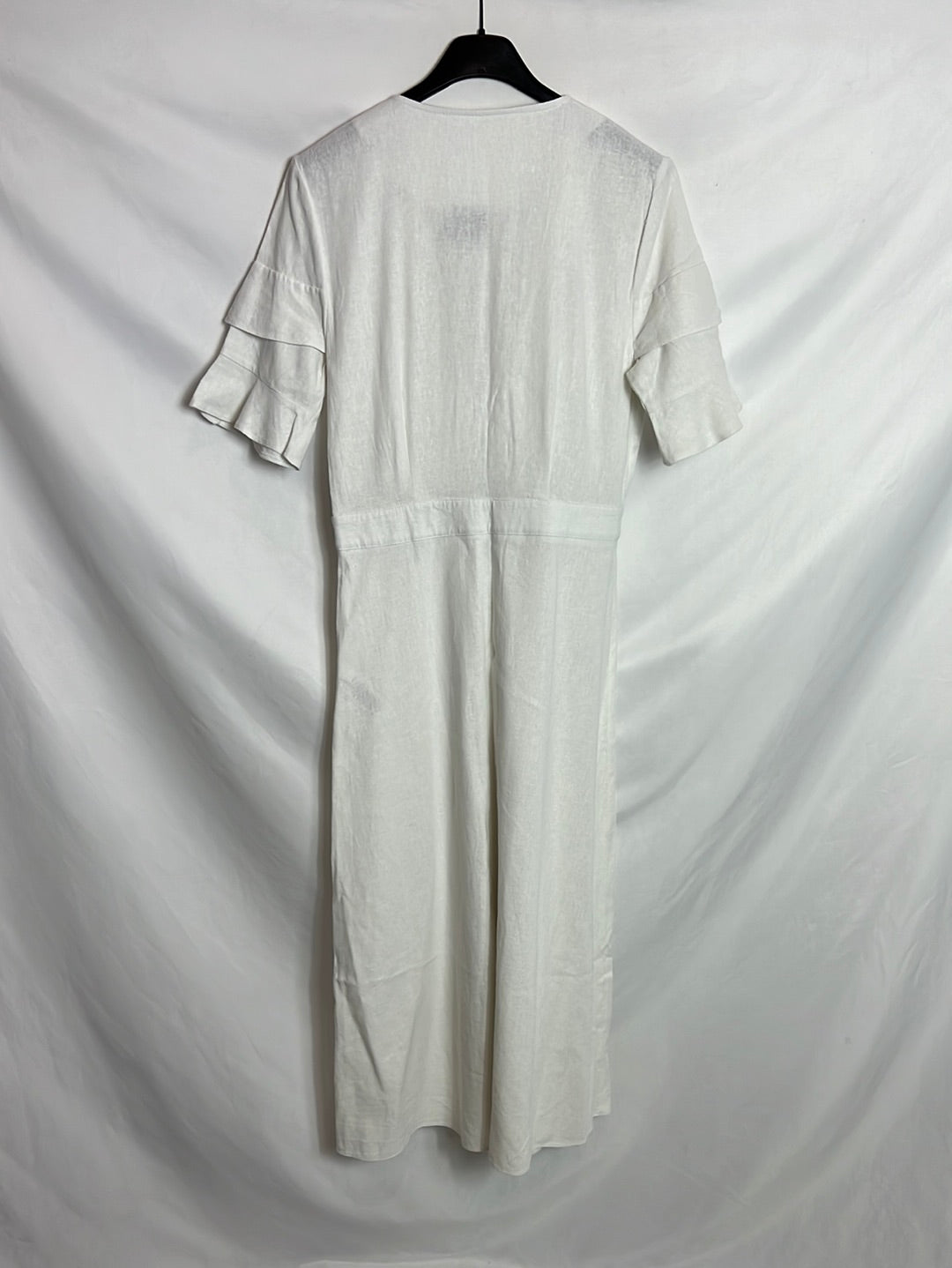 ASOS. Vestido midi lino blanco abotonado. T 36