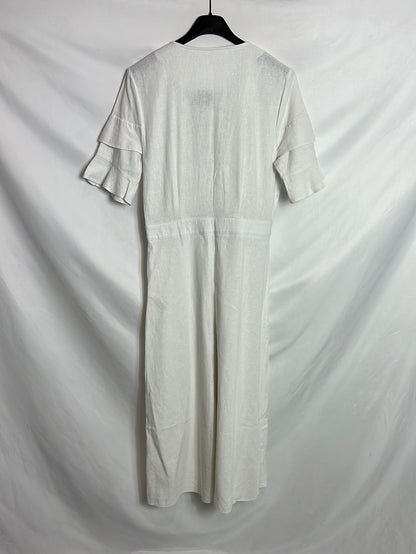 ASOS. Vestido midi lino blanco abotonado. T 36