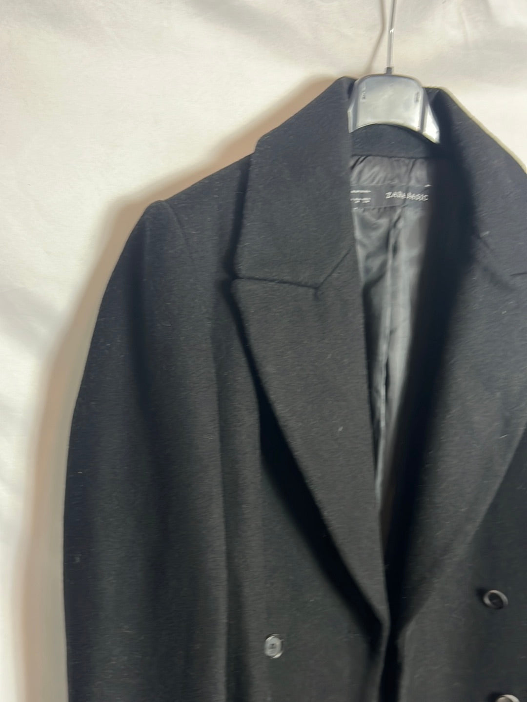 ZARA. Abrigo paño negro T.m