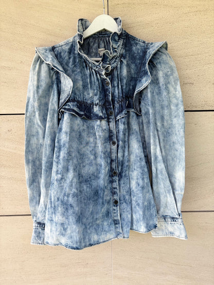 ISABEL MARANT ÉTOILE. Blusa denim volantes. T XS/S