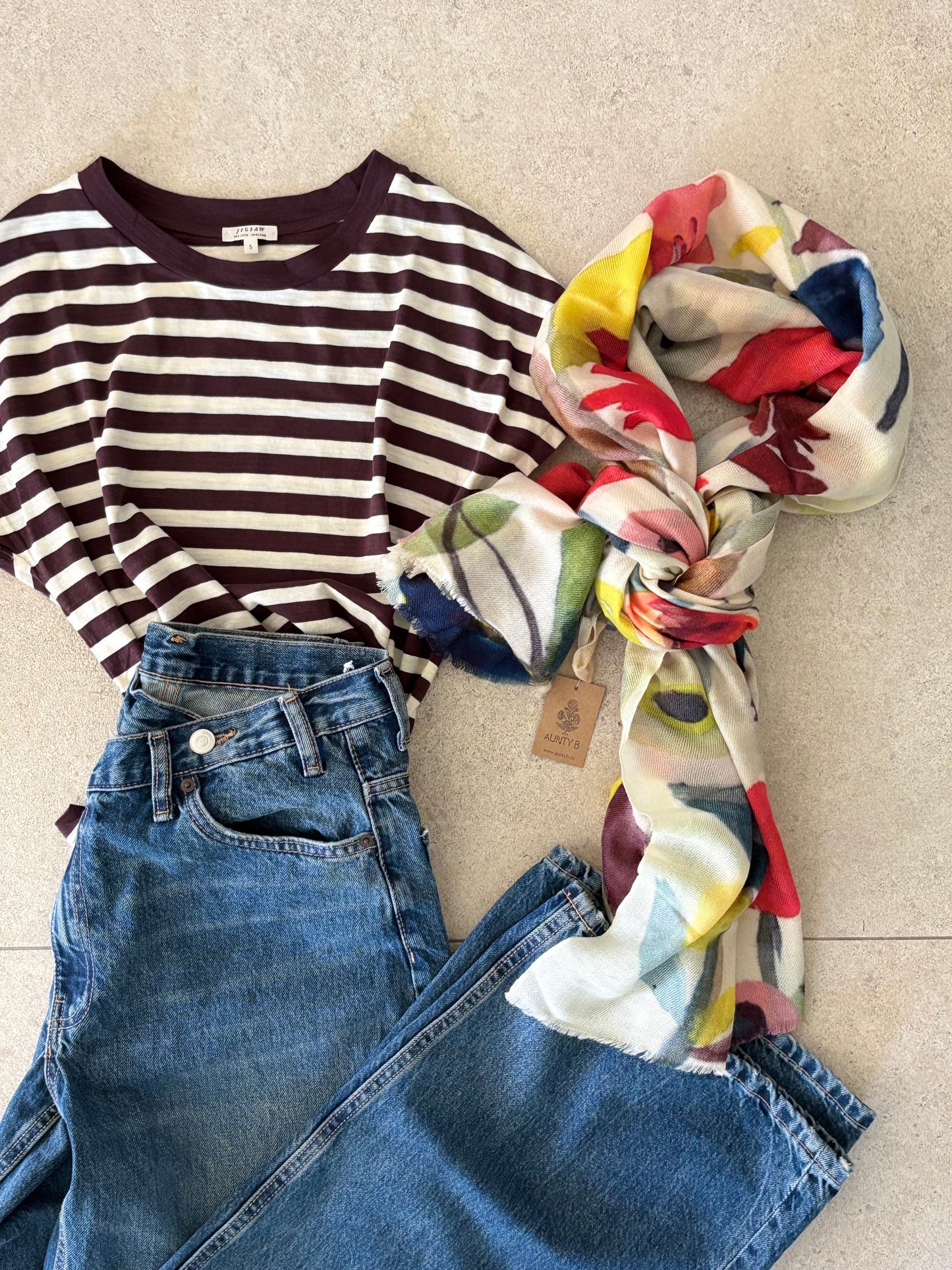 AUNTY B. Chal estampado colores cashmere y seda