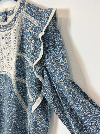 SEZANE. Blue printed blouse, size 40