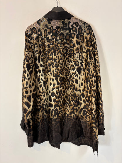 MARINA RINALDI. Blusa seda animal print lentejuelas