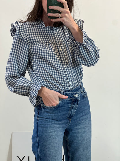 POLIN ET MOI. Blusa fluida vichy azules