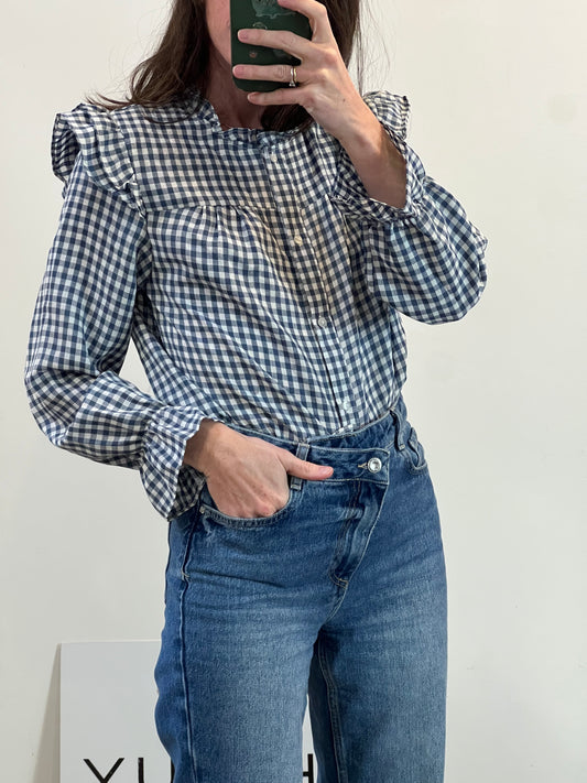 POLIN ET MOI. Blusa fluida vichy azules