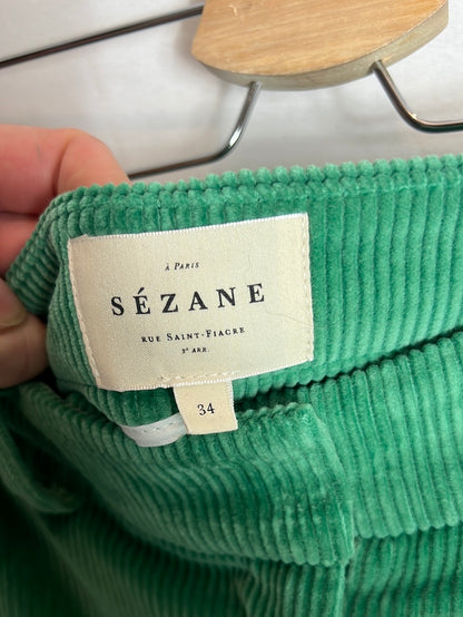 SEZANE. Pantalón ancho verde pana T.34