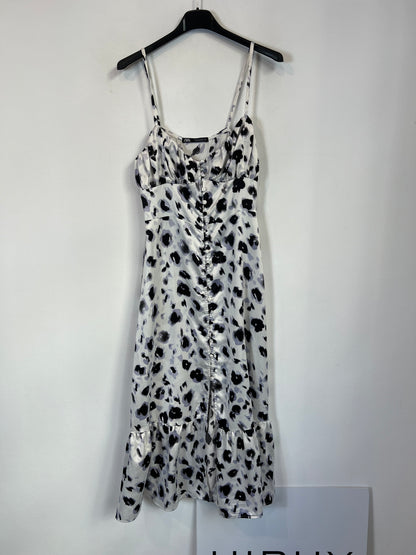 ZARA. Vestido blanco estampado T.s