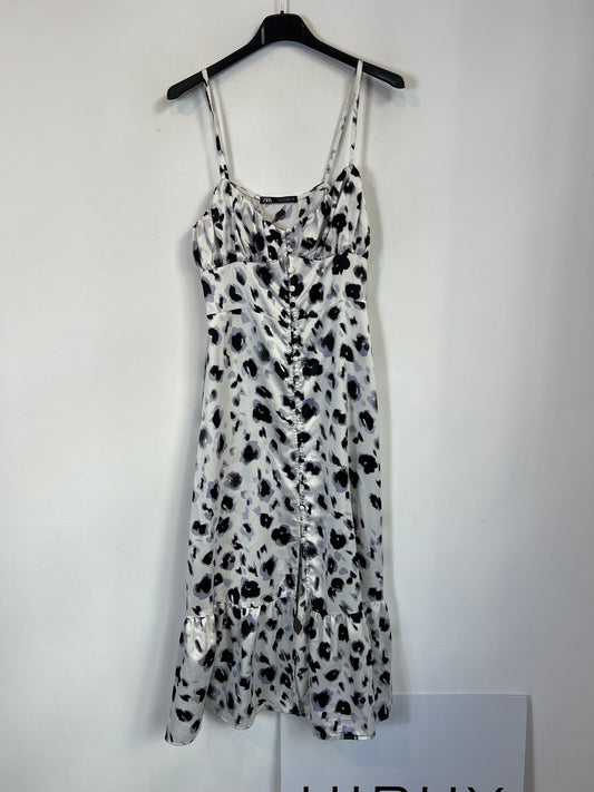 ZARA. Vestido blanco estampado T.s
