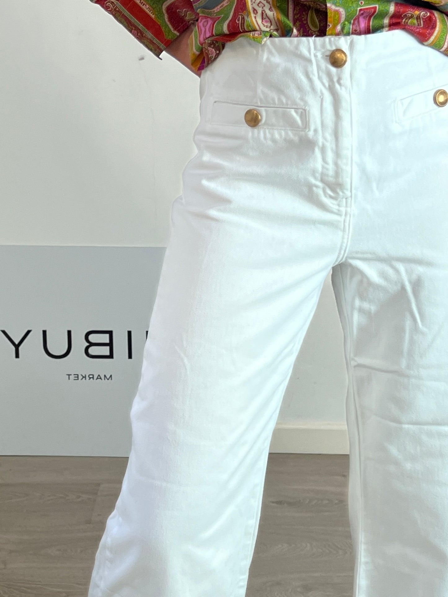 ZARA. Pantalón culotte denim blanco T.38