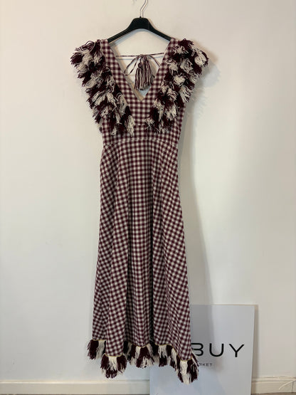 IQ COLLECTION. Vestido largo vichy flecos