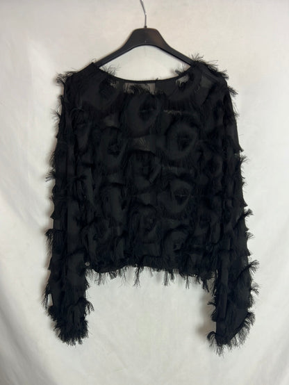OTRAS. Blusa negra flecos T.s