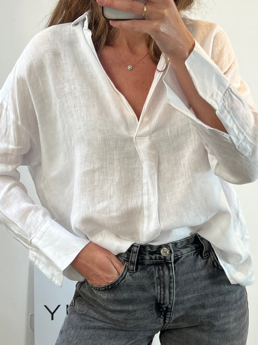 ZARA. Blusa lino blanca. T S