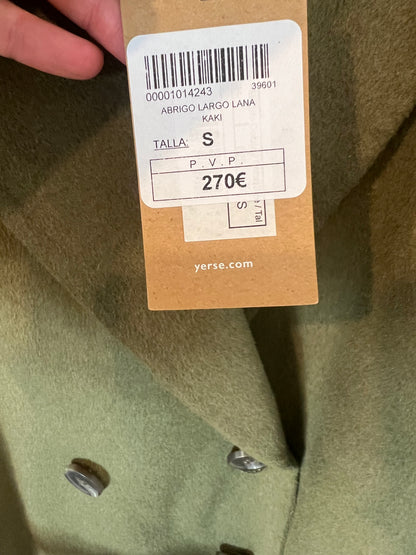 YERSE. Abrigo largo lana verde. T S
