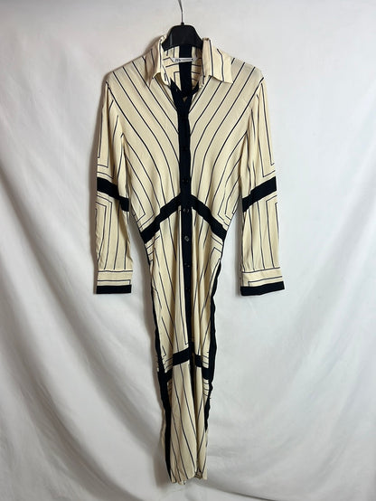 ZARA. Beige and black midi shirt dress. Size XS