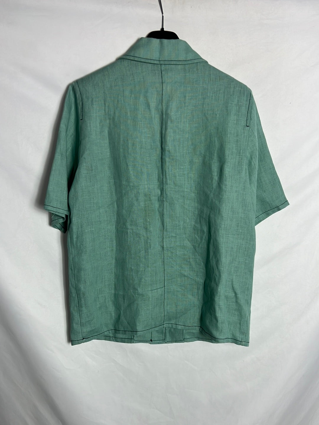 SOPHIE AND LUCIE. Short-sleeved aqua-green linen jacket. Size 36