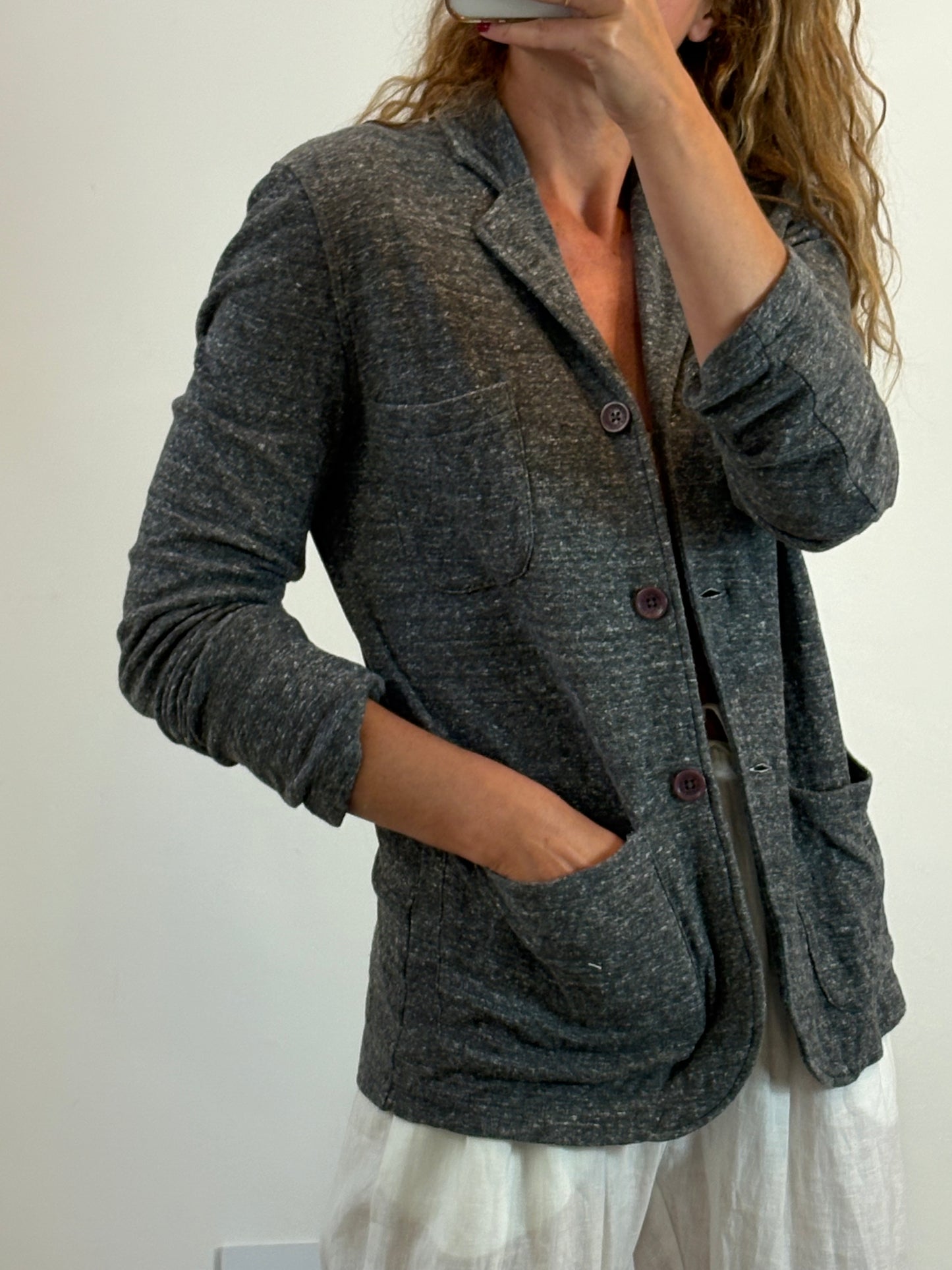 AMERICAN VINTAGE. Blazer gris jaspeado algodón
