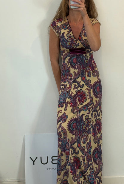 MONOPLAZA. Vestido largo estampado seda