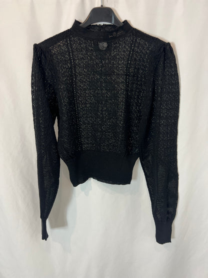 ZARA. Top negro encaje T.s