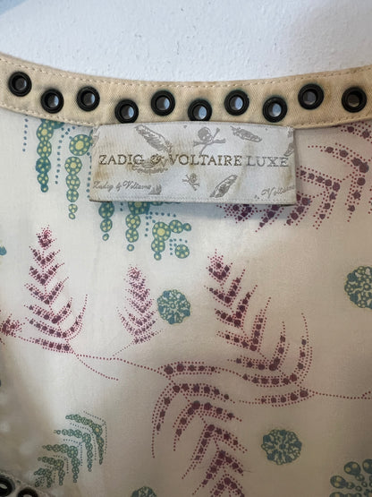 ZADIG &amp; VOLTAIRE. Printed silk top with stud detail. TS (Tare)