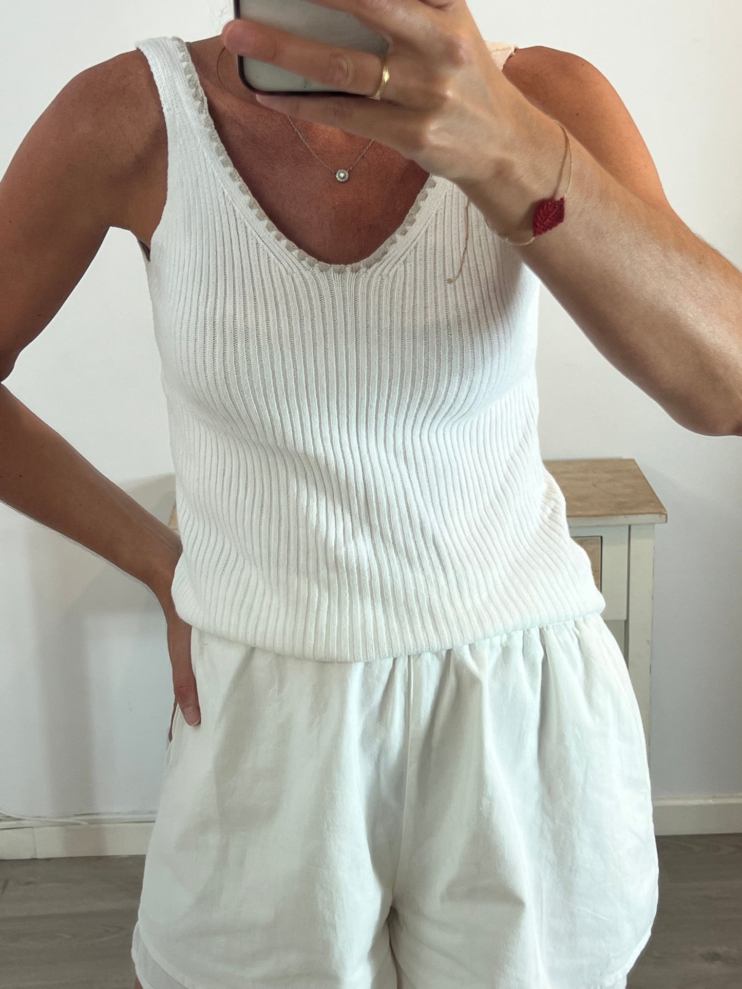 OTRAS. Top blanco canalé escote T.u(s/m)