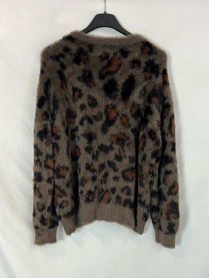 ZARA. Cárdigan textura animal print. T XL