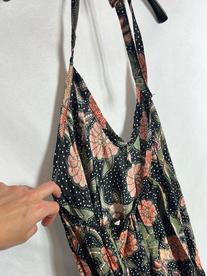 RENATTA&GO . Vestido largo negro estampado . TU (s)