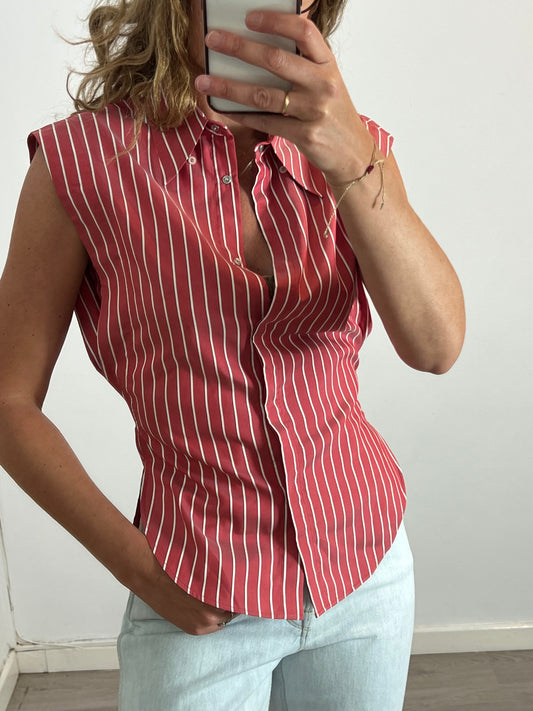 ISABEL MARANT. Striped silk sleeveless shirt. T 36