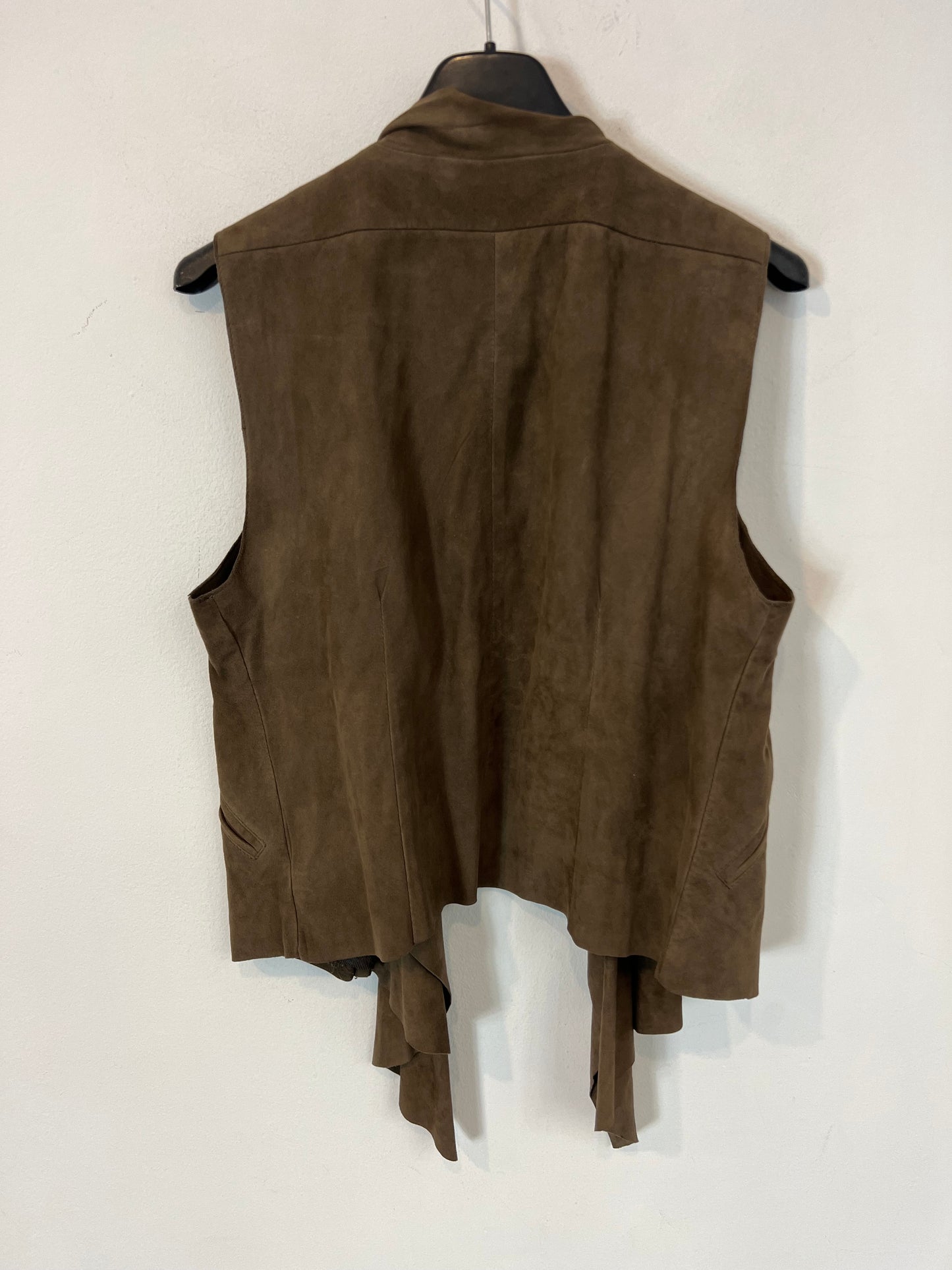 MASSIMO DUTTI. Chaleco piel fluido caqui. T S/M