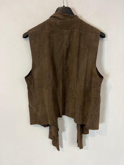 MASSIMO DUTTI. Chaleco piel fluido caqui. T S/M