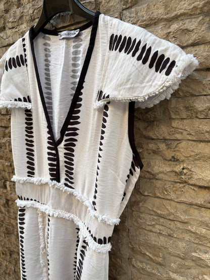 OTRAS. Vestido midi lino flecos