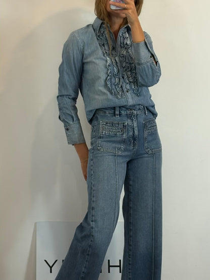 ZARA. Camisa denim detalle volantes