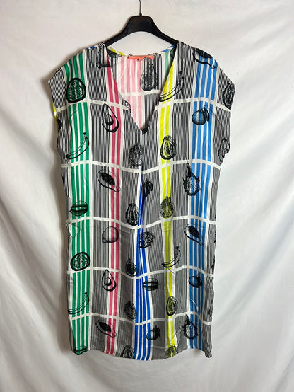 VILAGALLO. Printed silk dress in colors. Size 40