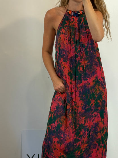 ZARA. Vestido largo halter estampado