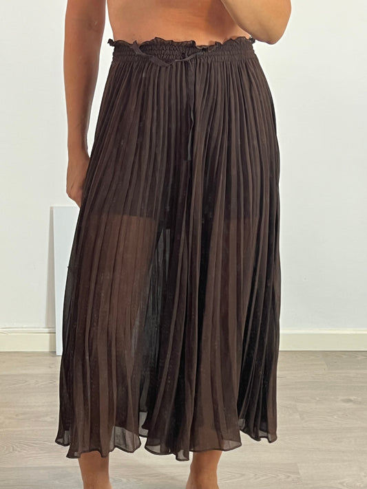 ZARA. Brown pleated palazzo pants S.XS