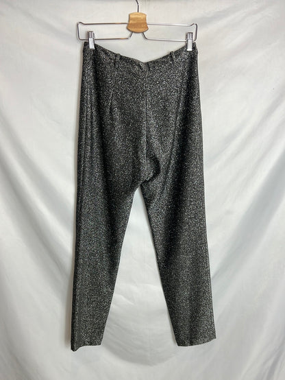 UTERQÜE. Pantalón gris purpurina. T M