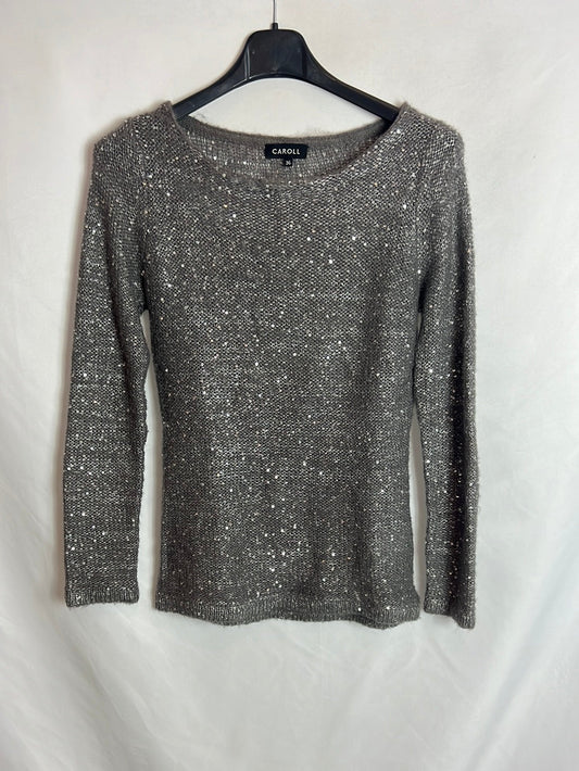 CAROLL. Gray sequin sweater. T 36