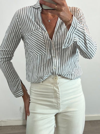 BROWNIE. Blusa de rayas gris y blanco T S