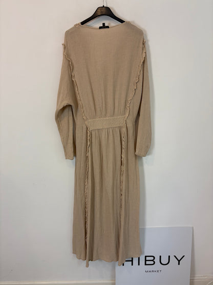 MASSIMO DUTTI . Vestido largo corto arena. T S (M)