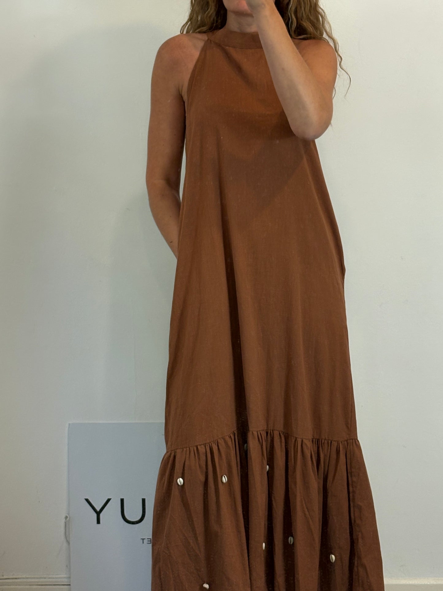 WAMY. Brown dress with snails, size S/M