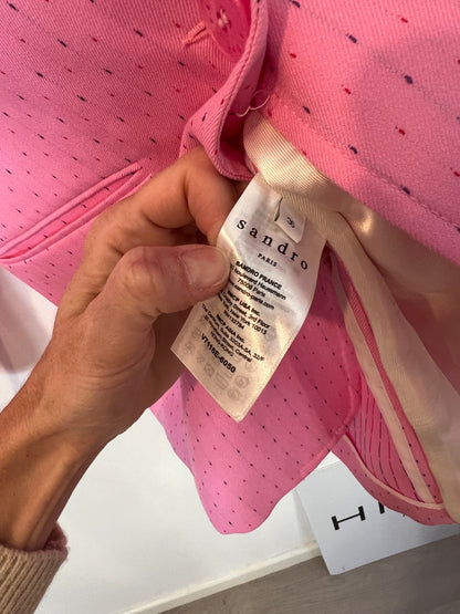 SANDRO. Traje de chaqueta rosa rayas T.36/38