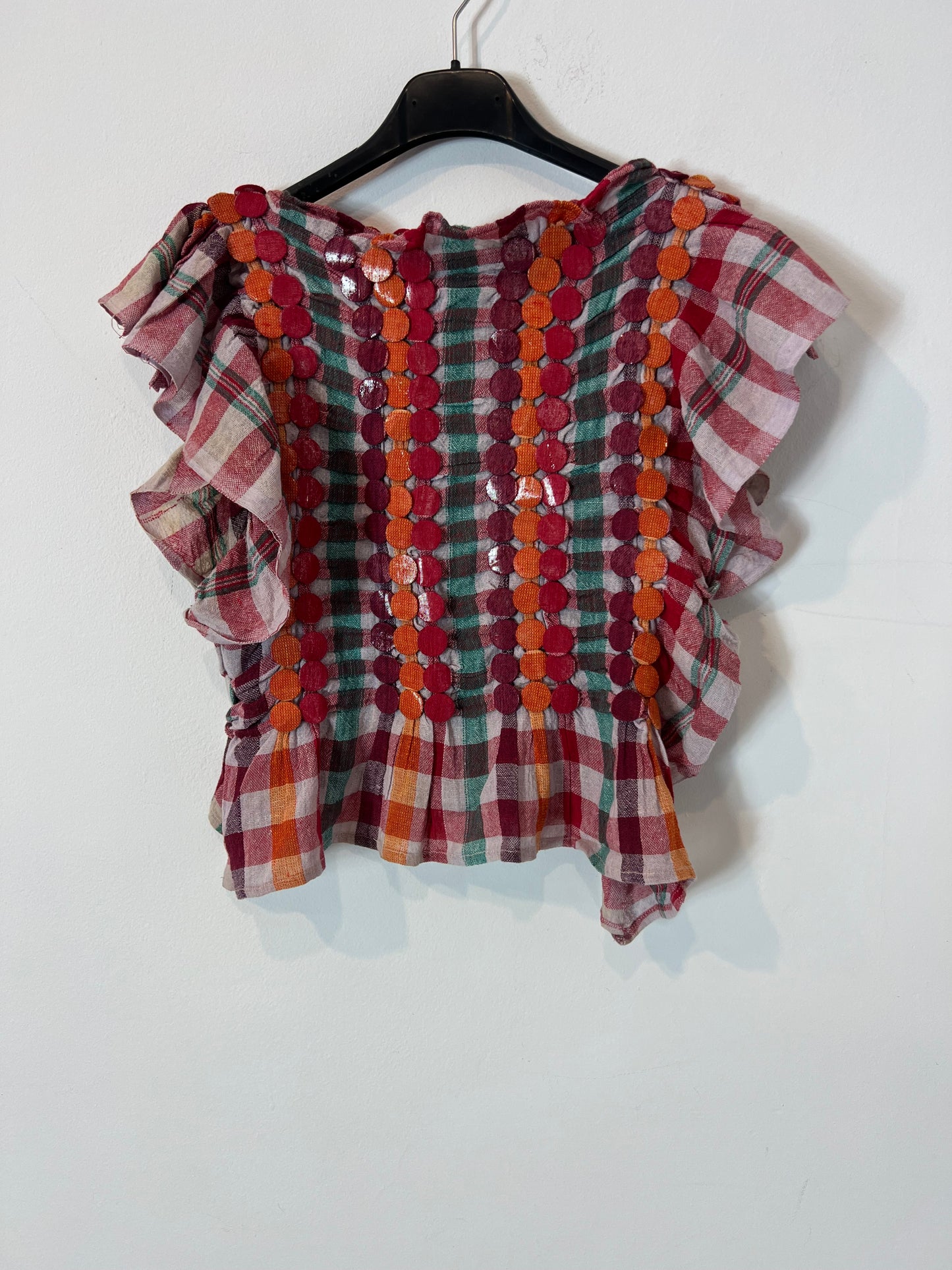 OTRAS. Top cuadros y abalorios. T S/M