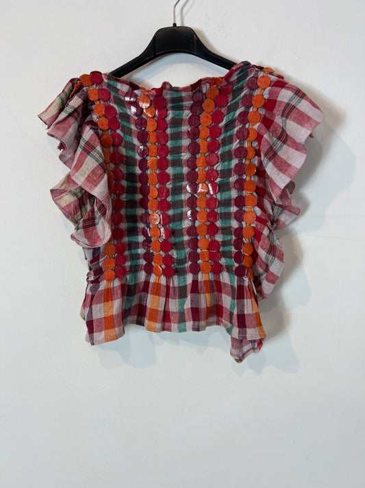 OTRAS. Top cuadros y abalorios. T S/M